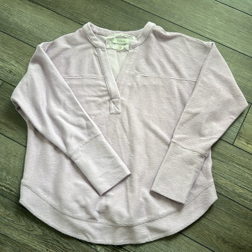 Cupio Purple V-Neck Sweater Oversized Flowy Knit stretch size XS